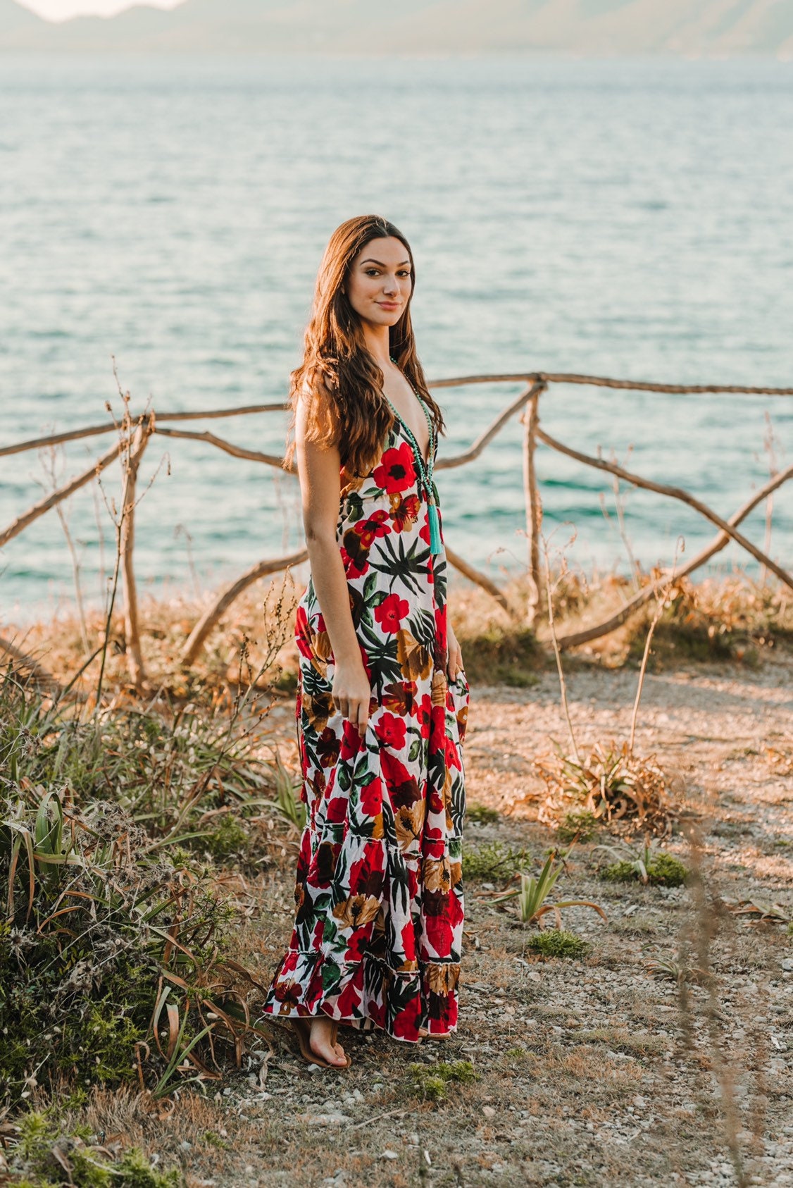 chinese dress ladies Laufry Yellow Floral Print Maxi Dress main image 1