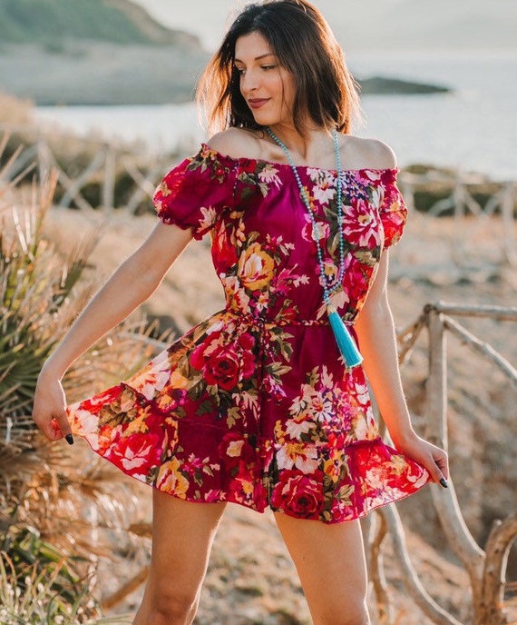 Pink Floral Short Dress, Christmas Gifts, Gifts for Her, Women Dress,  Gifts, Cute Dress, Tunic Dress, Vacation Dress, CALI DRESS