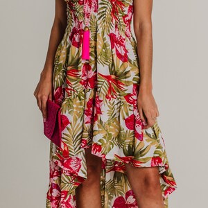 Mambo White Dress, Resort Wear, Long Summer Dress, Floral Print, Boho ...