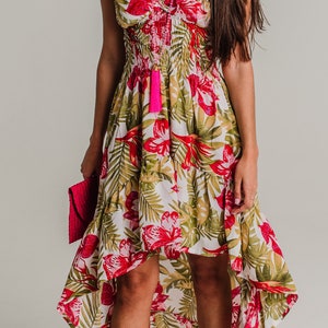 Mambo White Dress, Resort Wear, Long Summer Dress, Floral Print, Boho ...