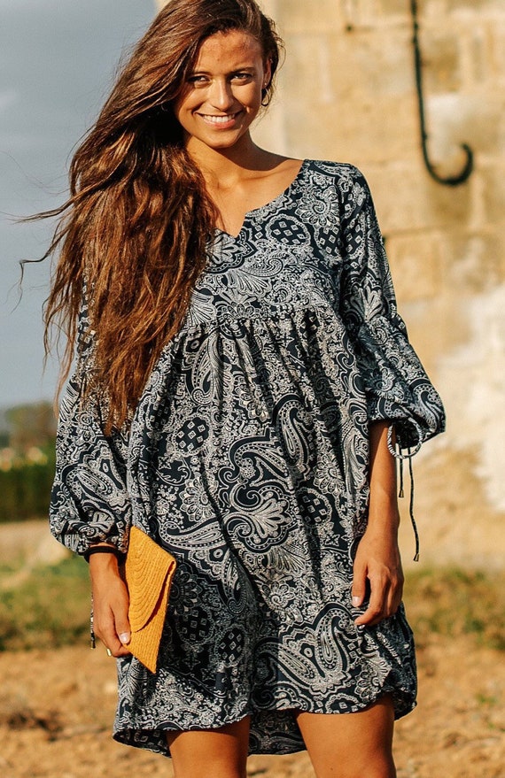 bohemian navy blue dress