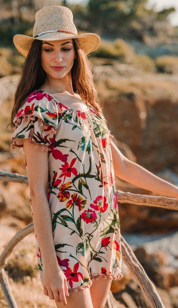 Vestido corto floral crema vestido de estilo Etsy España