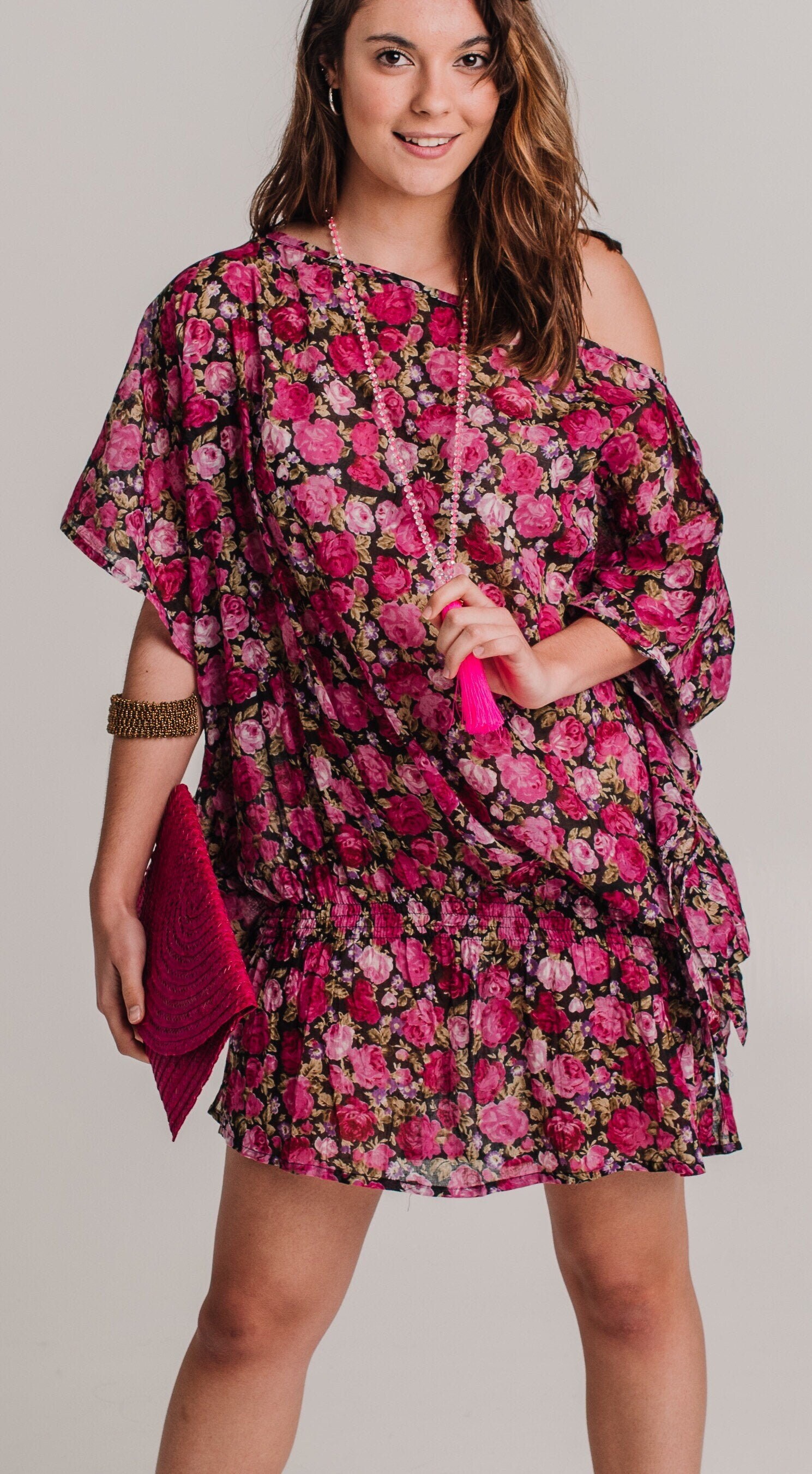 Black Floral Short Dress Summer Dress 