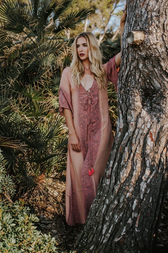 Boho Silk Summer Dress Kaftan Women 