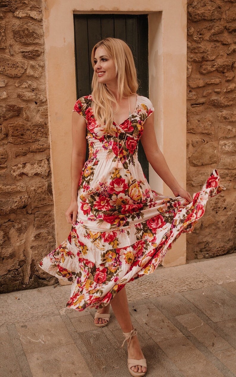 Robe Boho, Robe d'été Boho pour femme, Robe Boho, Robe Maxi Boho, Robe imprimée Boho, Robe hippie, Robe de mode florale THAÏLANDE image 1