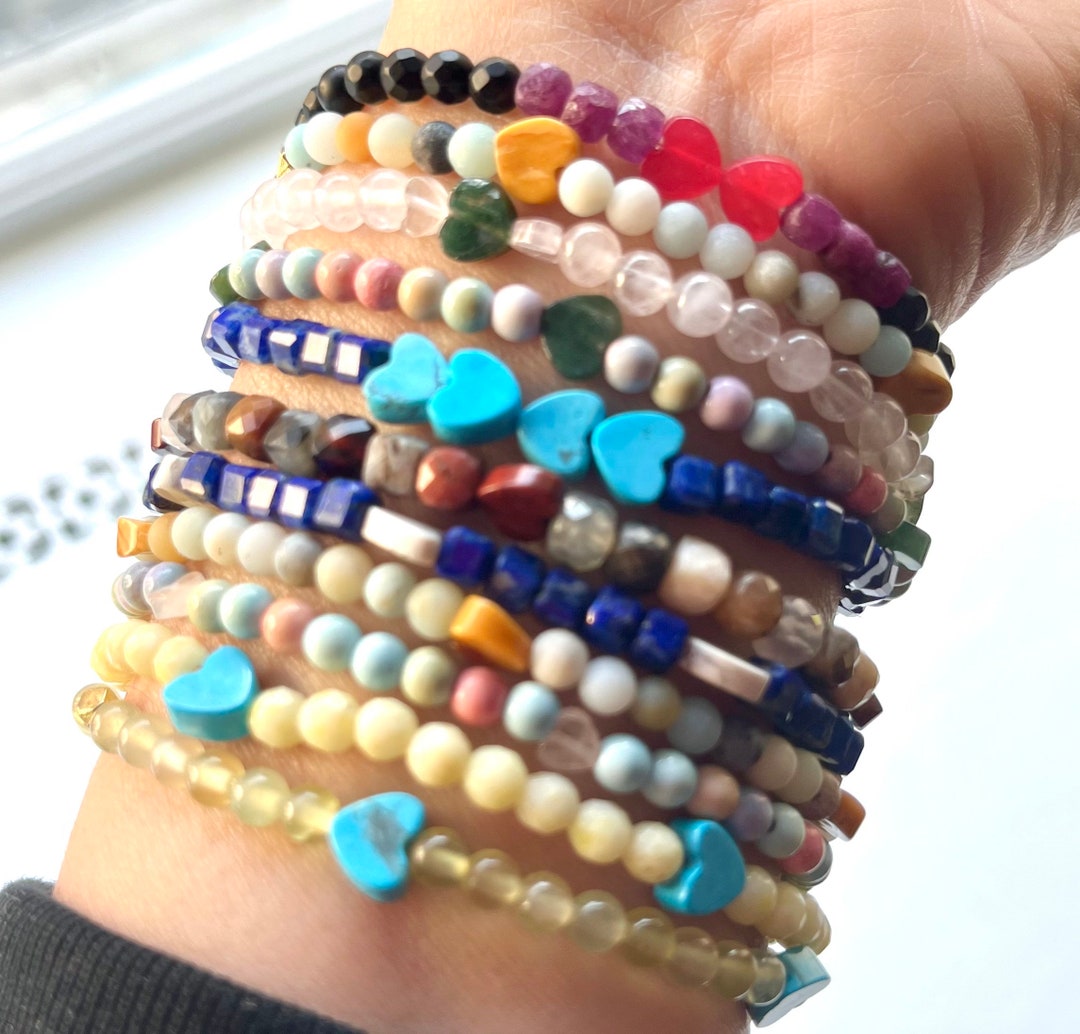 Gemstone Heart Stretch Bracelets Etsy