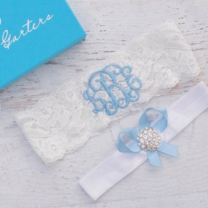 Wedding Garters for Brides Blue Ivory White image 1