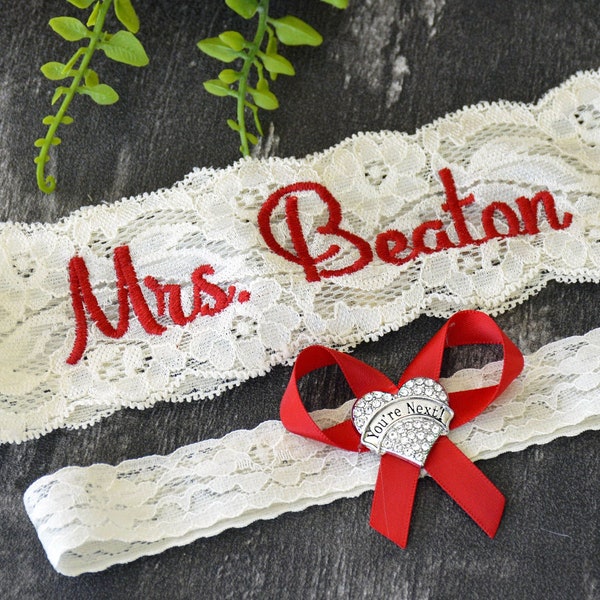 Red Wedding Garter for Brides Ivory White Lace Non Slip