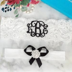Black Wedding Garter Personalized Bridal Garters Monogrammed Non Slip Lace