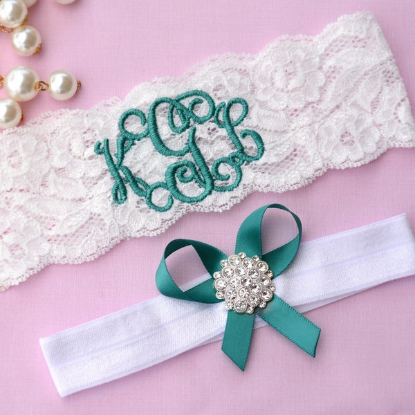 Teal Wedding Garter For Brides Lace