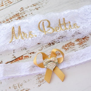 Gold Wedding Garters for Brides Personalized image 4