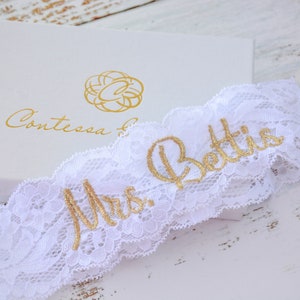 Gold Wedding Garters for Brides Personalized image 1