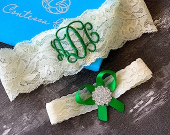 Emerald Green Garter Wedding Garter Belt Personalized