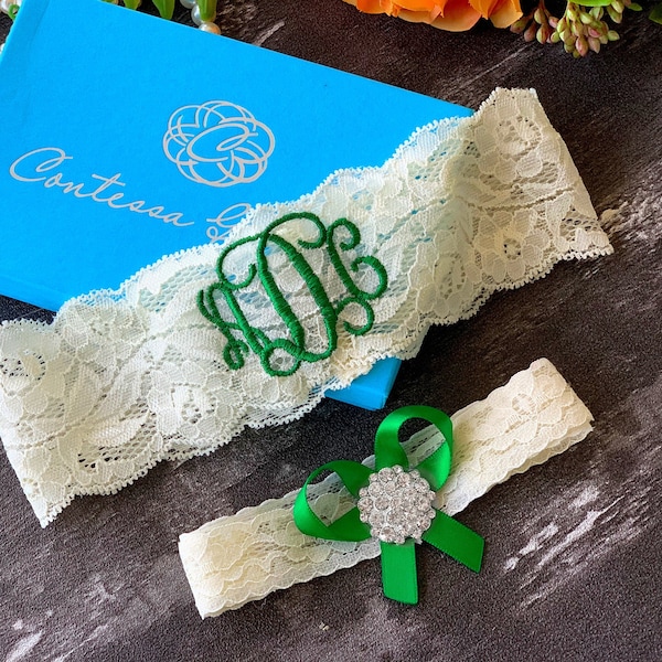 Emerald Green Garter Wedding Garter Belt Personalized