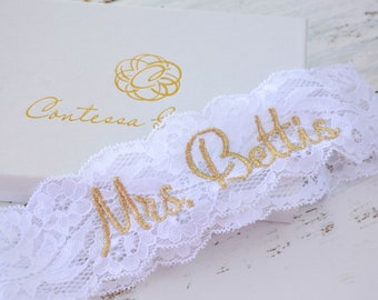 Gold Wedding Garters for Brides Personalized