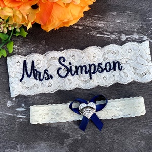 Garter Belt Blue Wedding Bridal Lace Mrs Ivory White Plus Size image 3