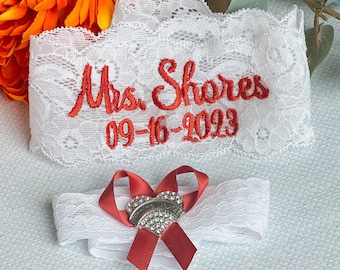 Burnt Orange Wedding Garter for Brides Personalized Non Slip Lace