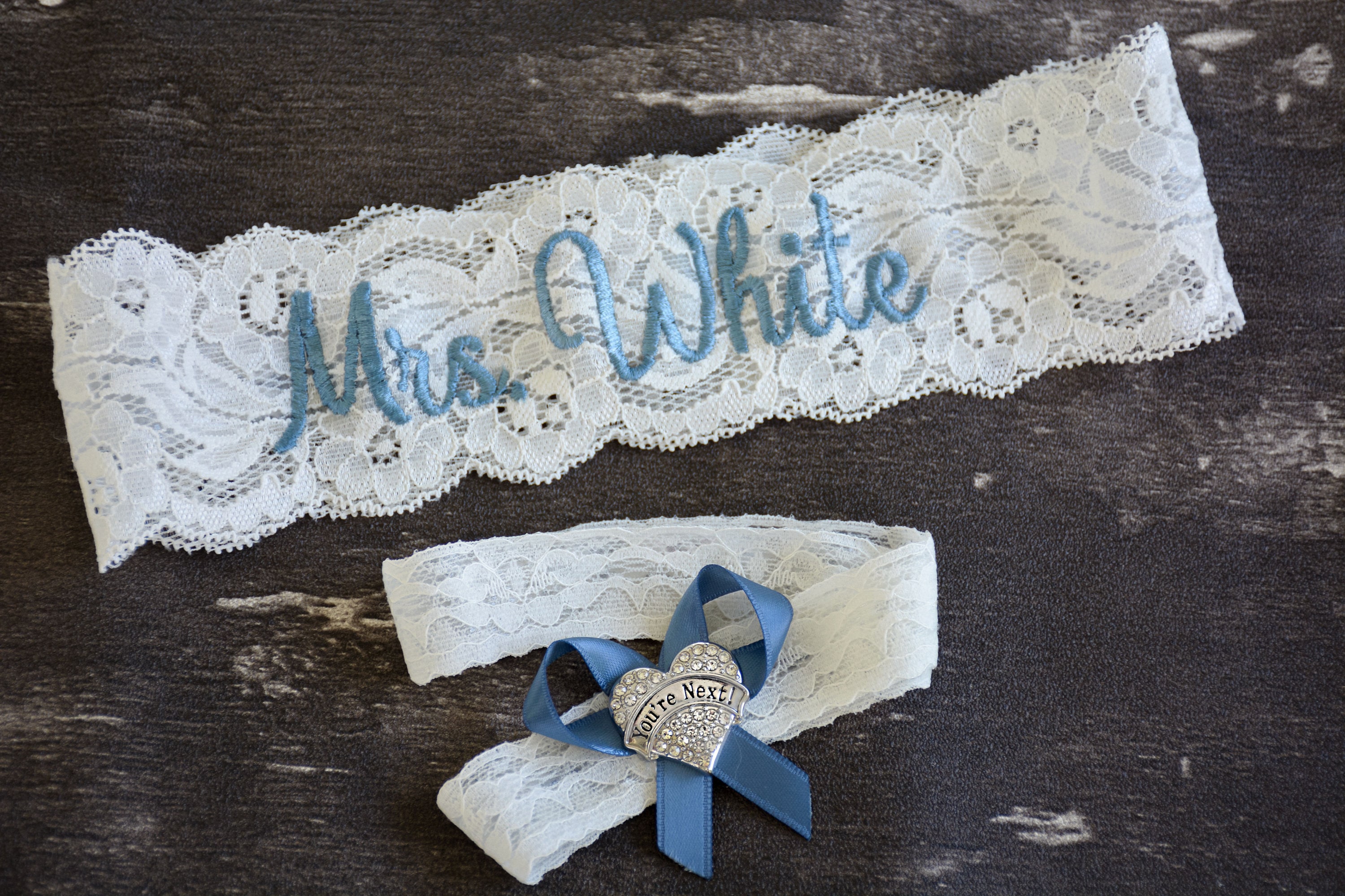 Dusty Blue Wedding Garter for Brides Personalized Non Slip Lace