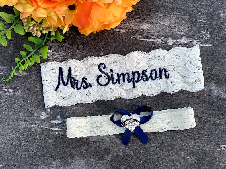 Garter Belt Blue Wedding Bridal Lace Mrs Ivory White Plus Size image 3