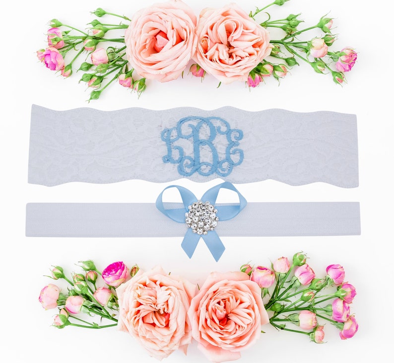 Blue Wedding Garter Non Slip Lace Bridal Monogrammed Personalized Garter Shower Gift