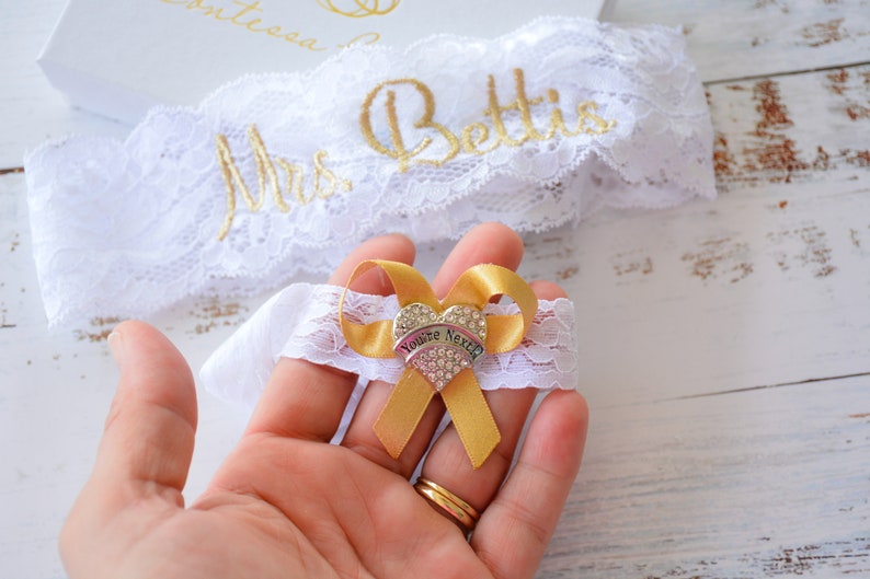 Gold Wedding Garters for Brides Personalized image 6