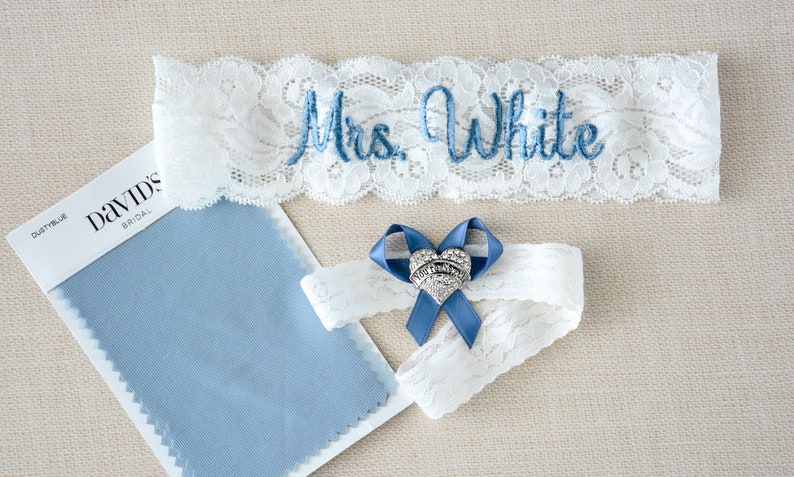 Dusty Blue Wedding Garter for Brides Personalized Non Slip Lace image 3