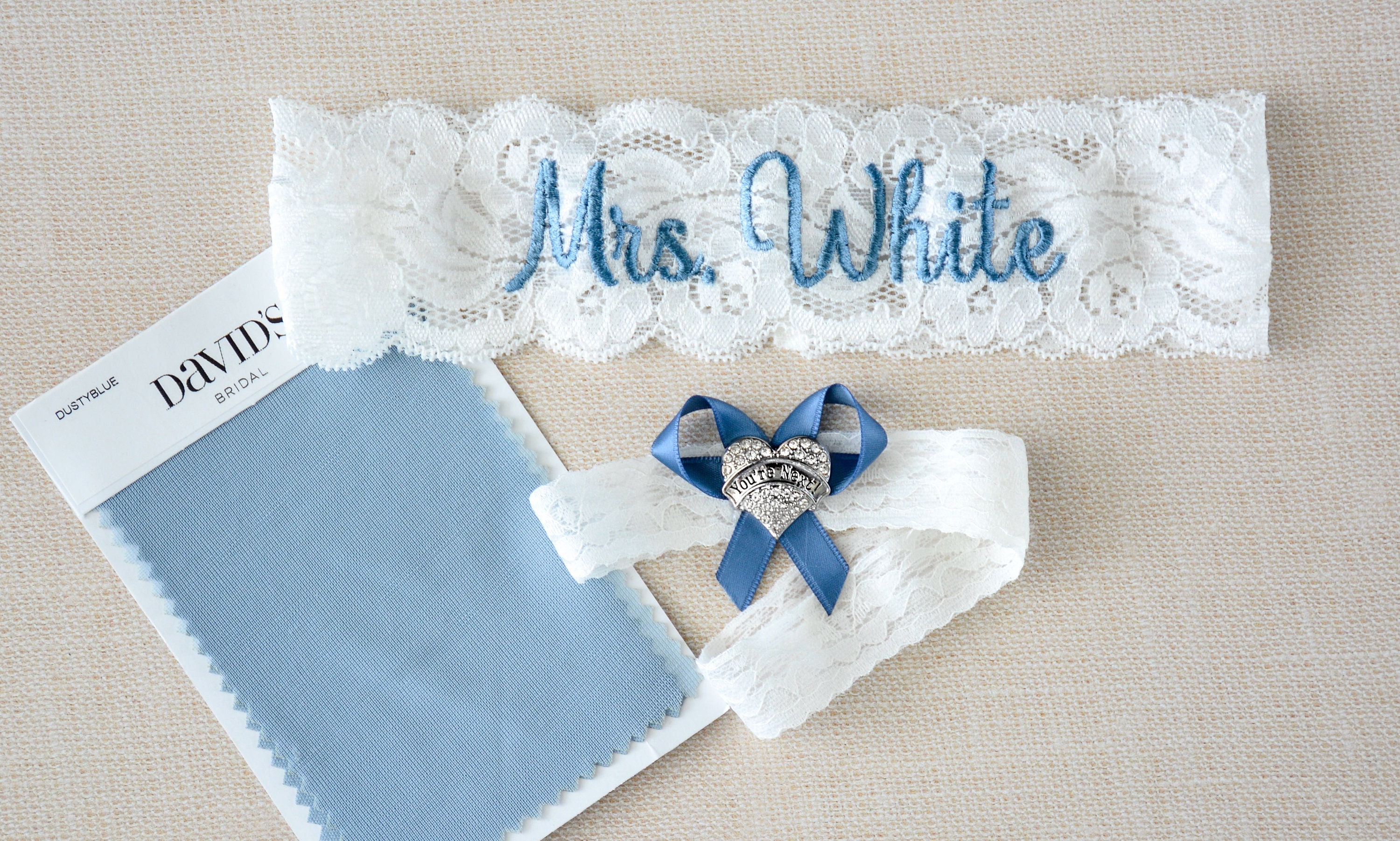 Dusty Blue Wedding Garter for Brides Personalized Non Slip Lace