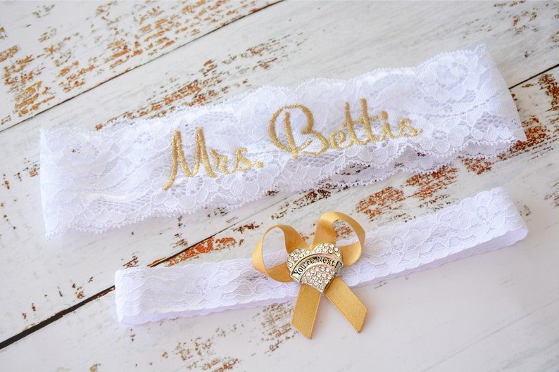 Gold Wedding Garters for Brides Personalized image 4