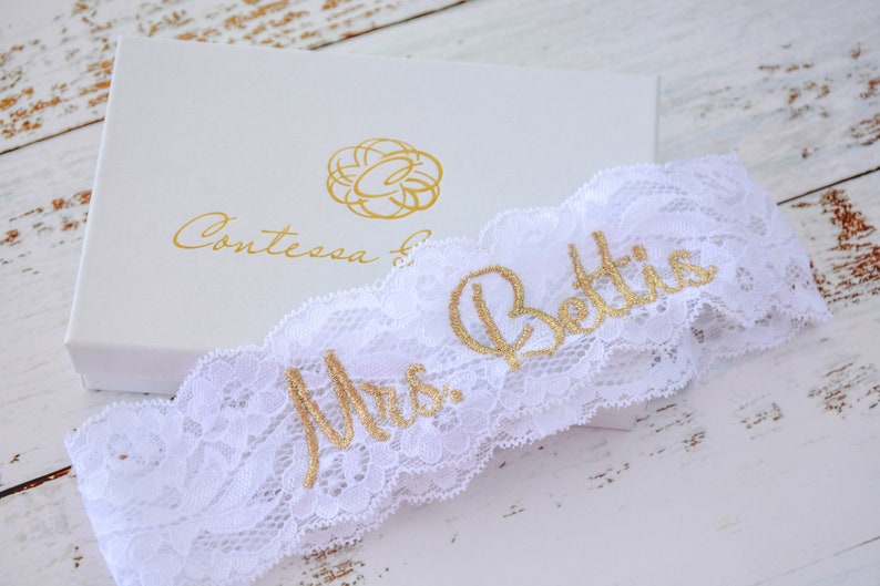 Gold Wedding Garters for Brides Personalized image 1