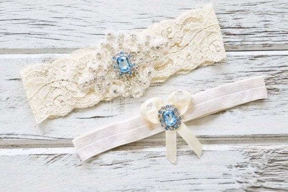 Blue Topaz Garters for Wedding Ivory White Non Slip Lace - Etsy