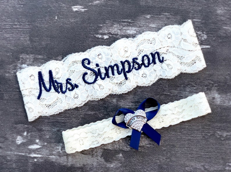 Garter Belt Blue Wedding Bridal Lace Mrs Ivory White Plus Size image 4