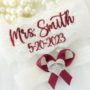 Ligas de boda para novia personalizadas de encaje blanco marfil, regalos de novia