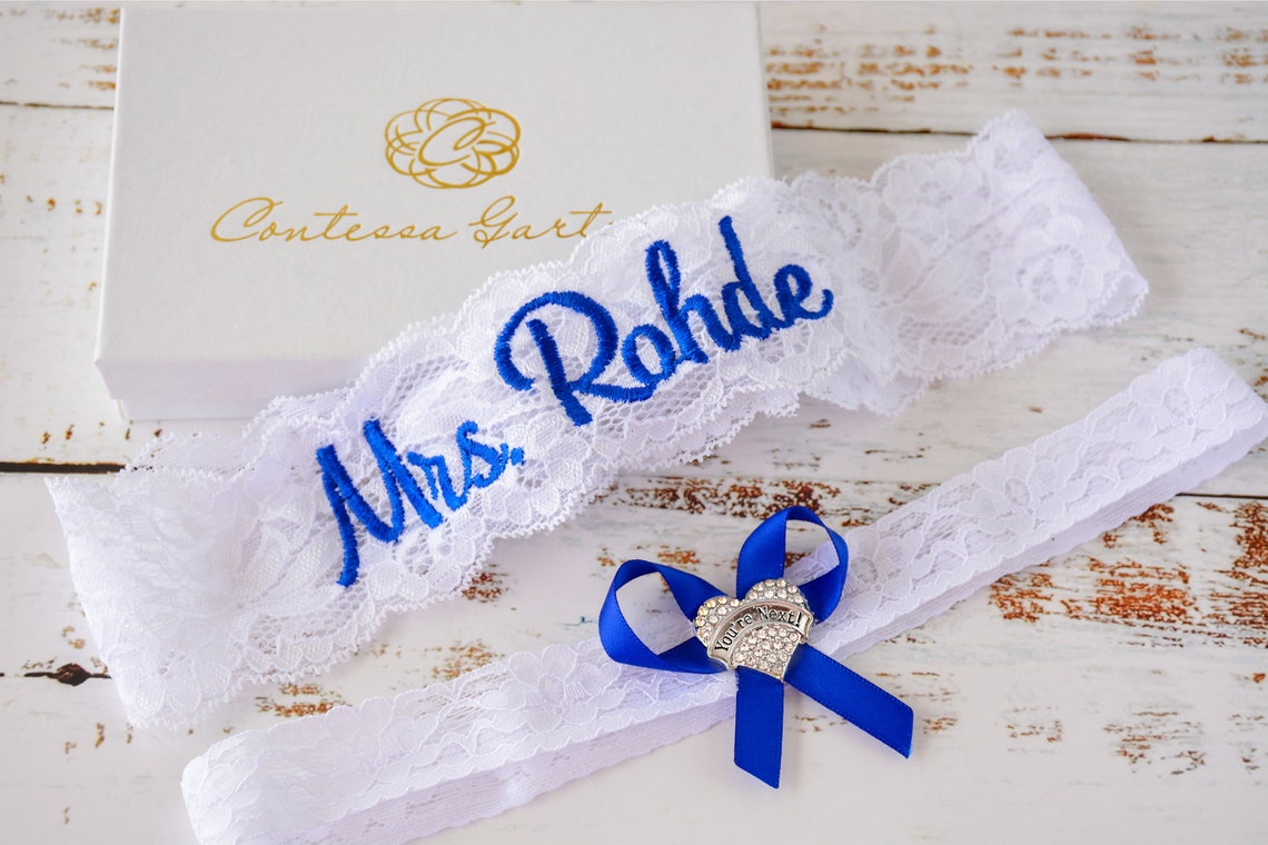 Royal Blue Wedding Garter for Brides Lace Garters Bridal image 1