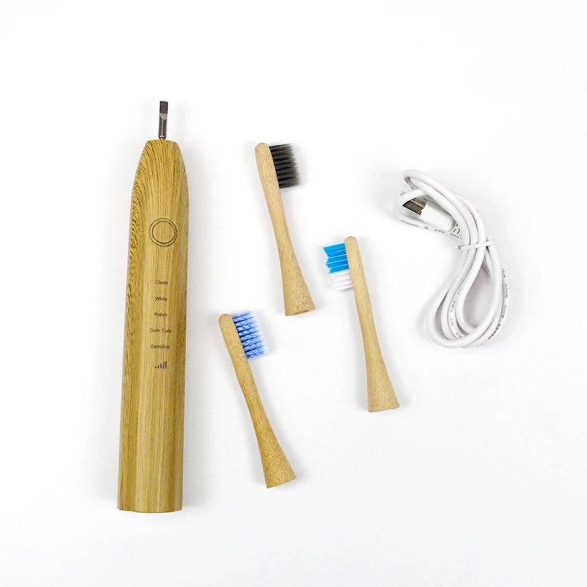 Bamboo Electric Toothbrush With Replaceable Bamboo Heads Eco Etsy