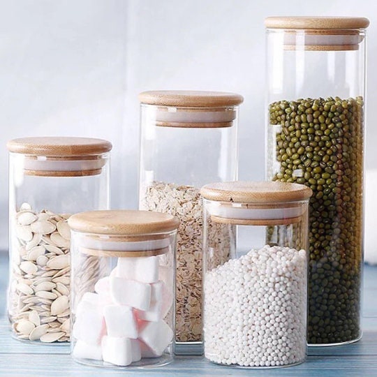 Pebbly Glass Storage Jars with Bamboo Lids, Set of 3 - Interismo Online  Shop Global