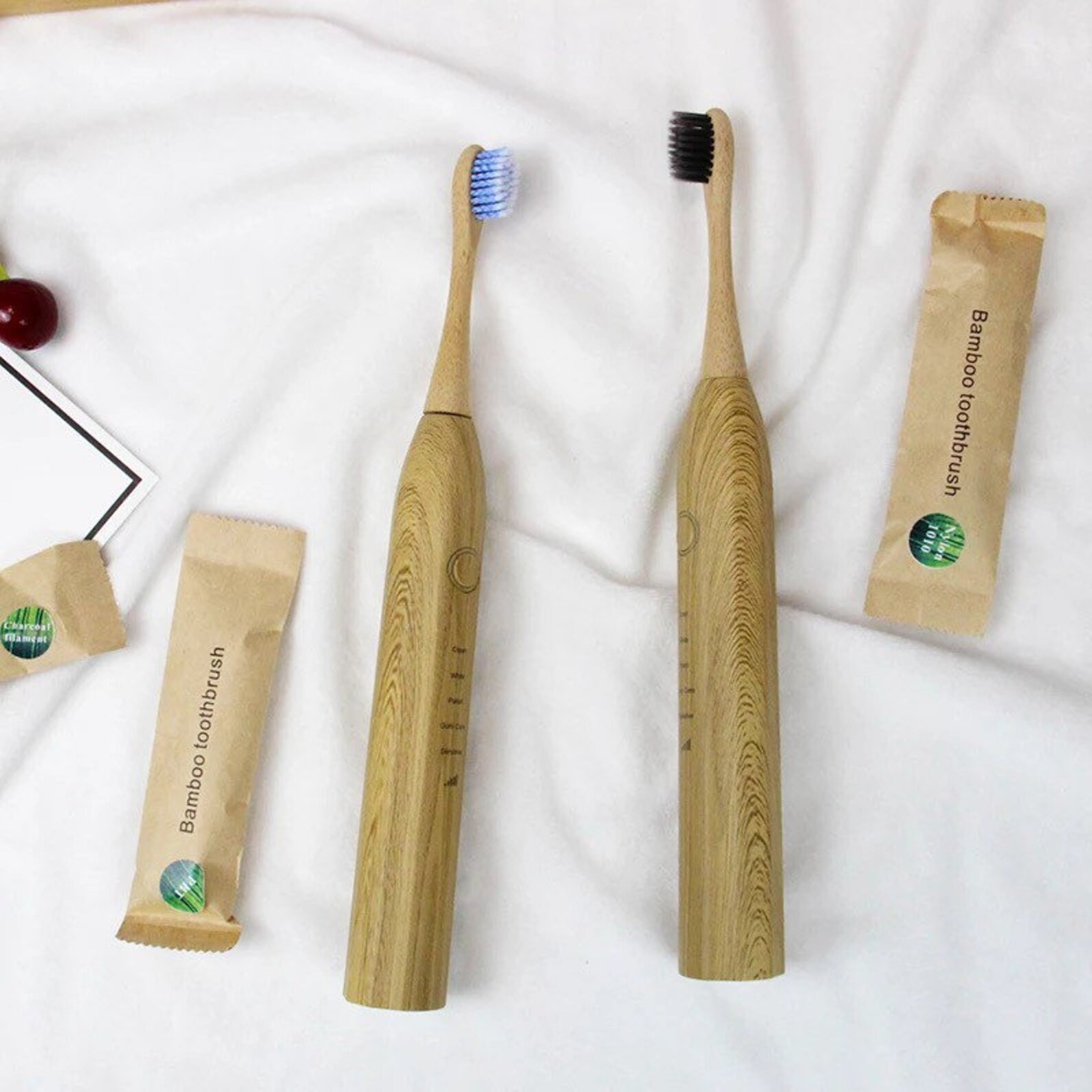 Bamboo Electric Toothbrush with Replaceable Bamboo Heads Eco Etsy