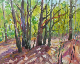 Original Oil Painting: Summer Forest Landscape Impressionism - 25x30cm