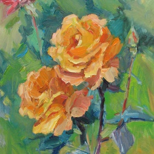 Pintura a óleo de rosas laranja em cartão, arte floral original, arte impressionista, flores de verão, decoração de cozinha, presente para mamãe por N.Hramova