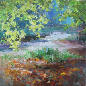 Green forest painting, Plein air artwork, Forest landscape, Oil painting on canvas, Impressionism Art, Home decor, Gift for Him by N.Hramova