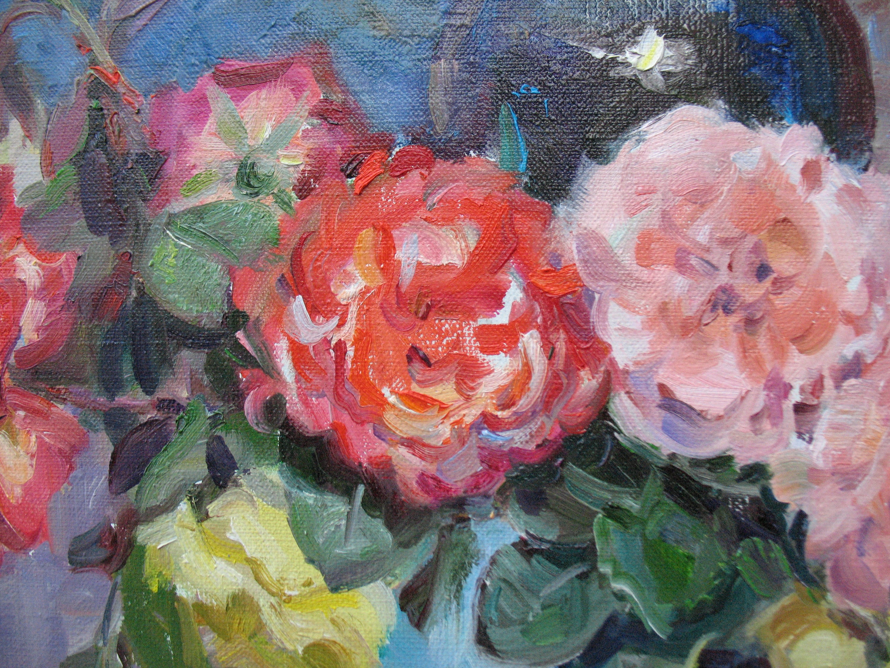 ピンクのバラの油絵、夏の花の静物画、60 x 45 cm - Etsy 日本