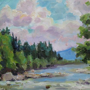 Green River Landscape, Summer Painting, Plein Air Painting, Ukrainian art, Countryside decor, Oil Painting on stretched canvas by N.Hramova