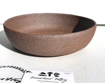 24cm Round Brown Smooth Stoneware Unglazed Bonsai Pot