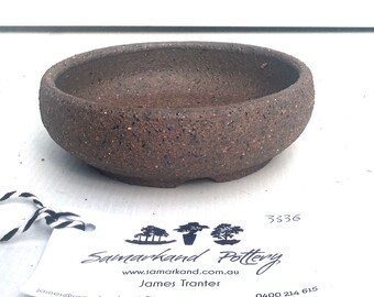 12cm Round Brown Smooth Stoneware Unglazed Bonsai Pot