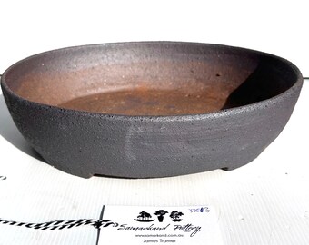 Oval 31cm Stoneware Black, Smmoth Finish Unglazed Bonsai Pot