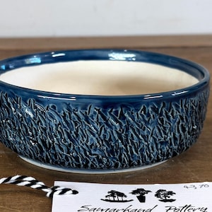 Round 15cm Blue Glazed Stoneware Bonsai Pot