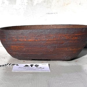 Oval 28cm White and Brown Finish Stoneware Unglazed Bonsai Pot