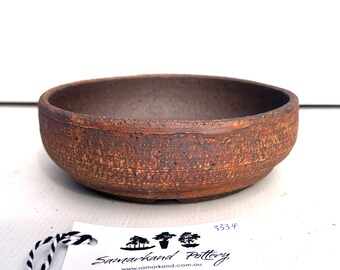 18.3cm Round Brown and White Stoneware Unglazed Bonsai Pot