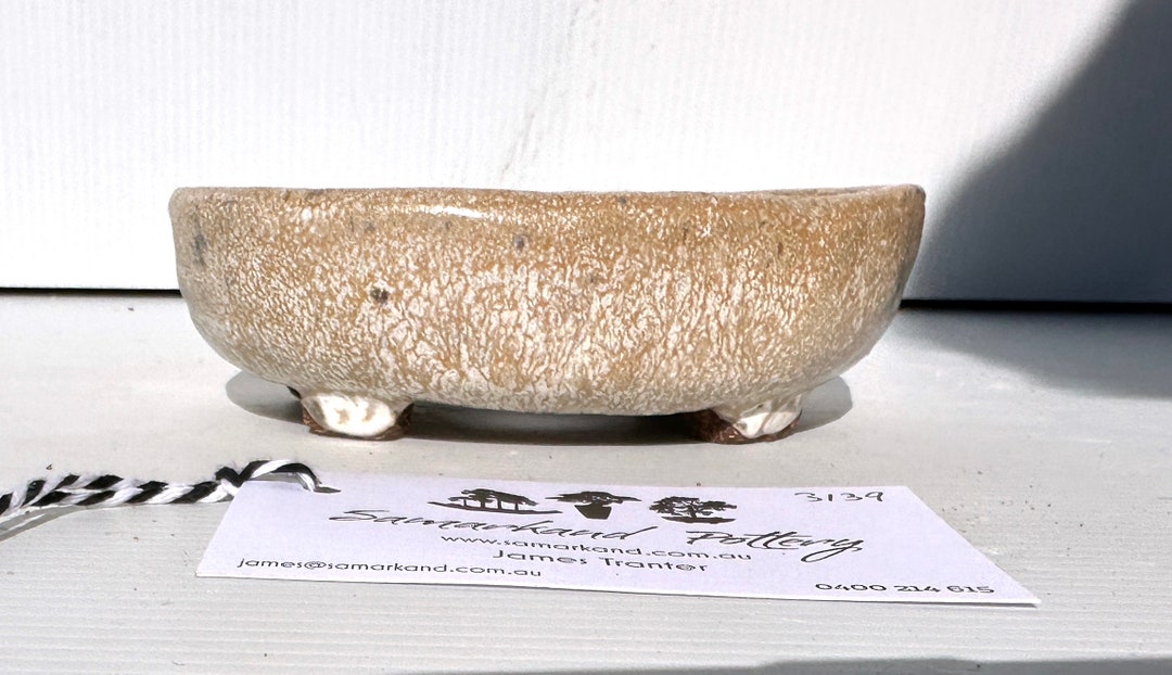 Oval 13cm Cream Glazed Stoneware Bonsai Pot Etsy