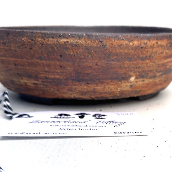 Oval 18.5cm White and Brown Finish Stoneware Unglazed Bonsai Pot