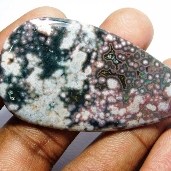 Great    -Natural ocean jasper  cabochon loose gemstone pear shape top quality handmade  64 cts  size 62x34x4 # 589